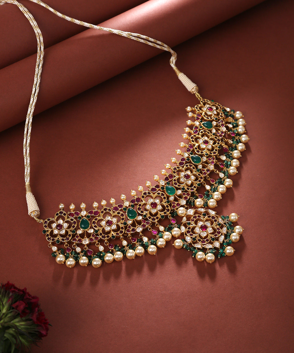 Kaanchana_Handcrafted_Necklace_with_Moissanite_Polki_WeaverStory_01