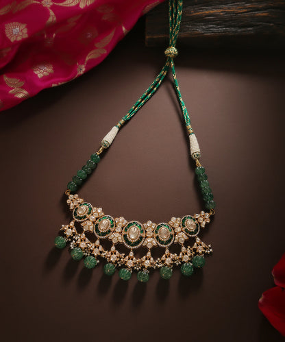 Shaina_Pure_Silver_Necklace_With_Moissanite_Polki_And_Emeralds_WeaverStory_01
