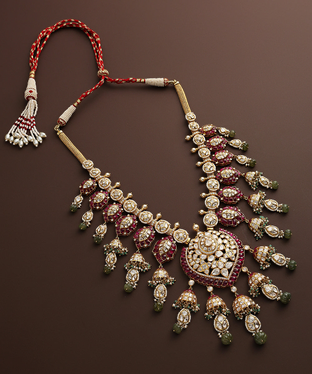 Asira_Moissanite_Polki_Necklace_With_Emeralds_And_Ruby_In_Pure_Silver_WeaverStory_02