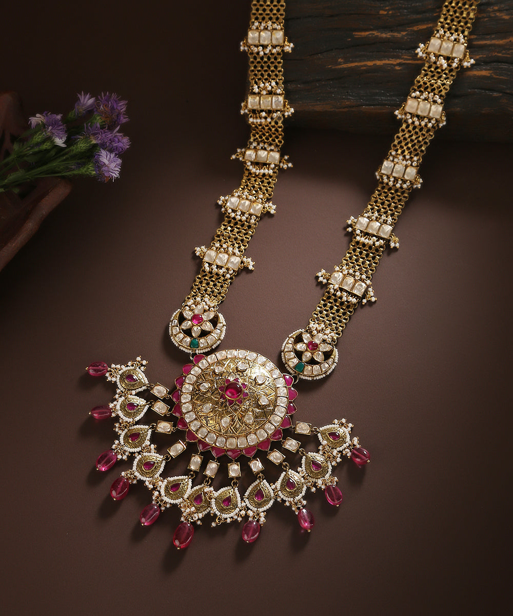 Mahwish_Handcrafted_Necklace_In_Pure_Silver_With_Moissanite_Polki_And_Ruby_WeaverStory_01