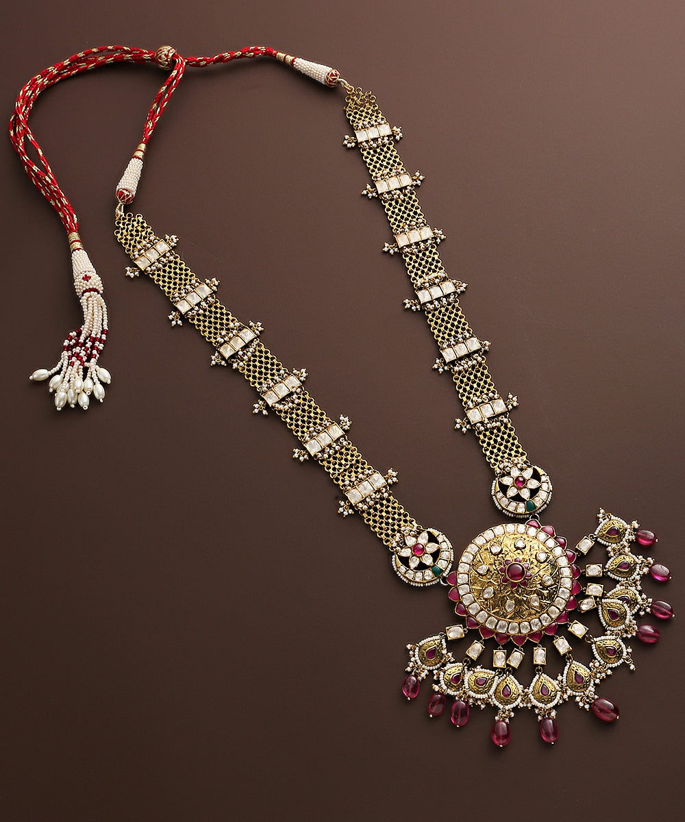 Mahwish_Handcrafted_Necklace_In_Pure_Silver_With_Moissanite_Polki_And_Ruby_WeaverStory_02