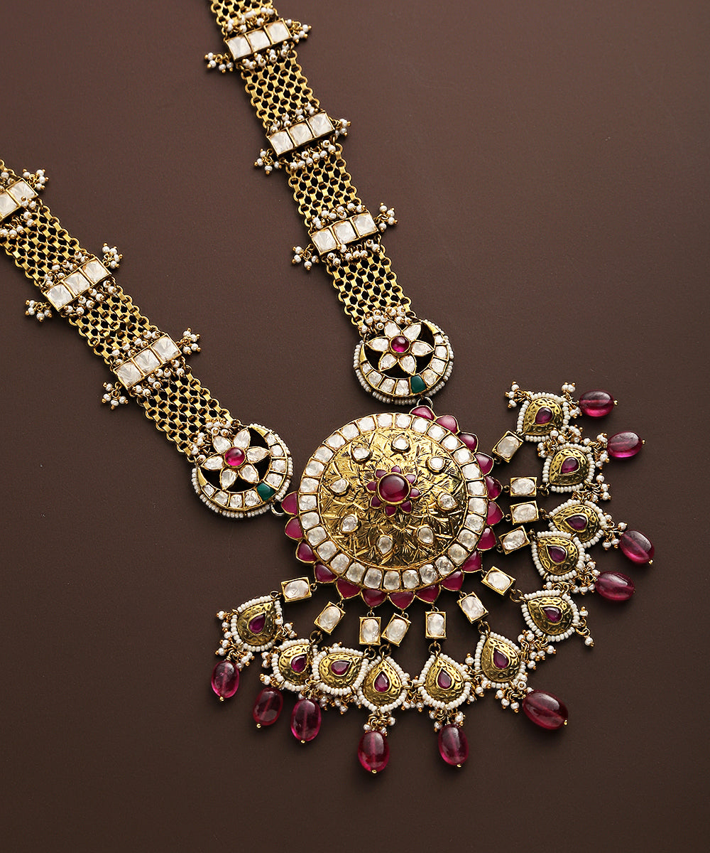 Mahwish_Handcrafted_Necklace_In_Pure_Silver_With_Moissanite_Polki_And_Ruby_WeaverStory_03