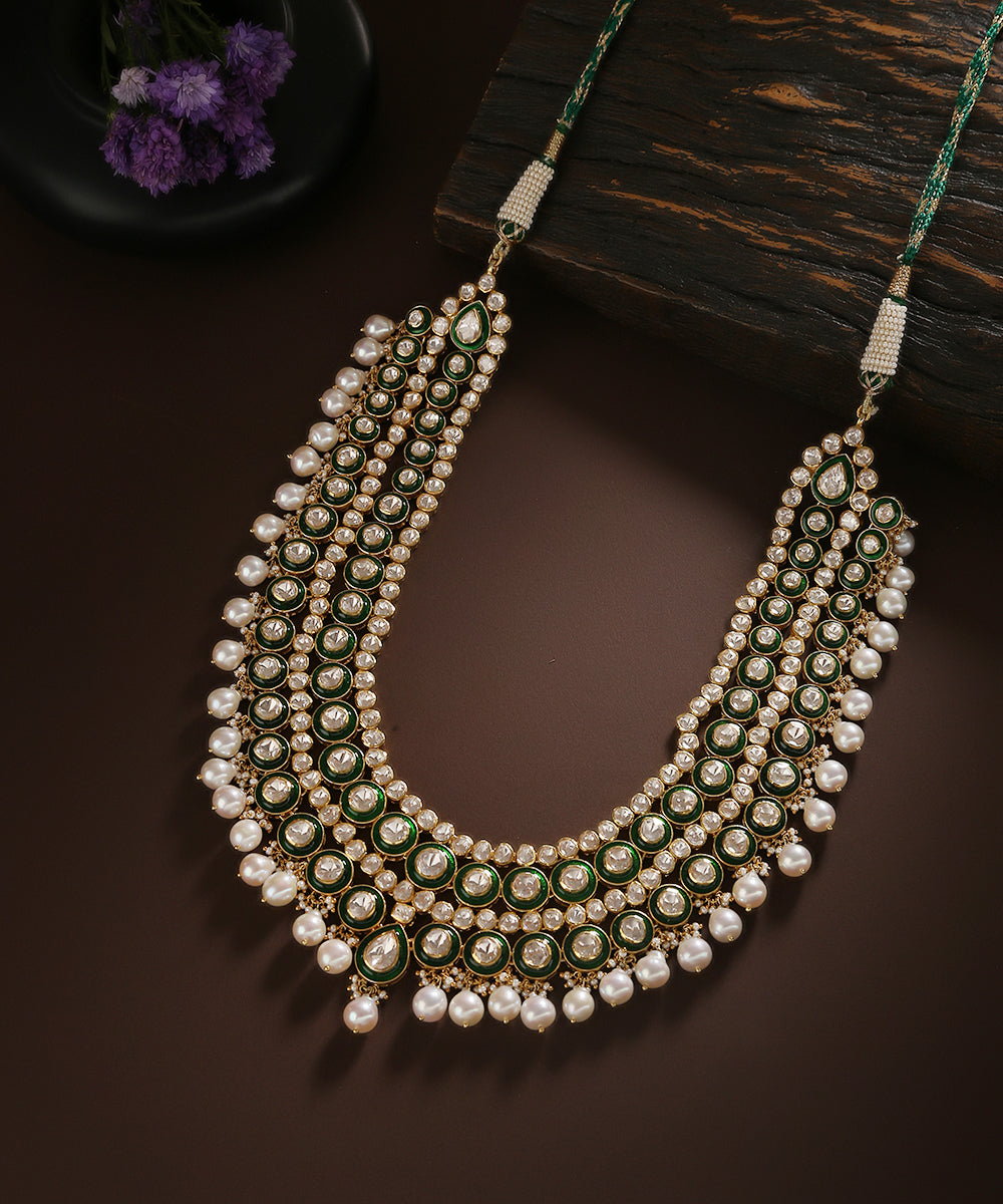 Basma_Moissanite_Polki_Necklace_With_Pearls_And_Emeralds_WeaverStory_01