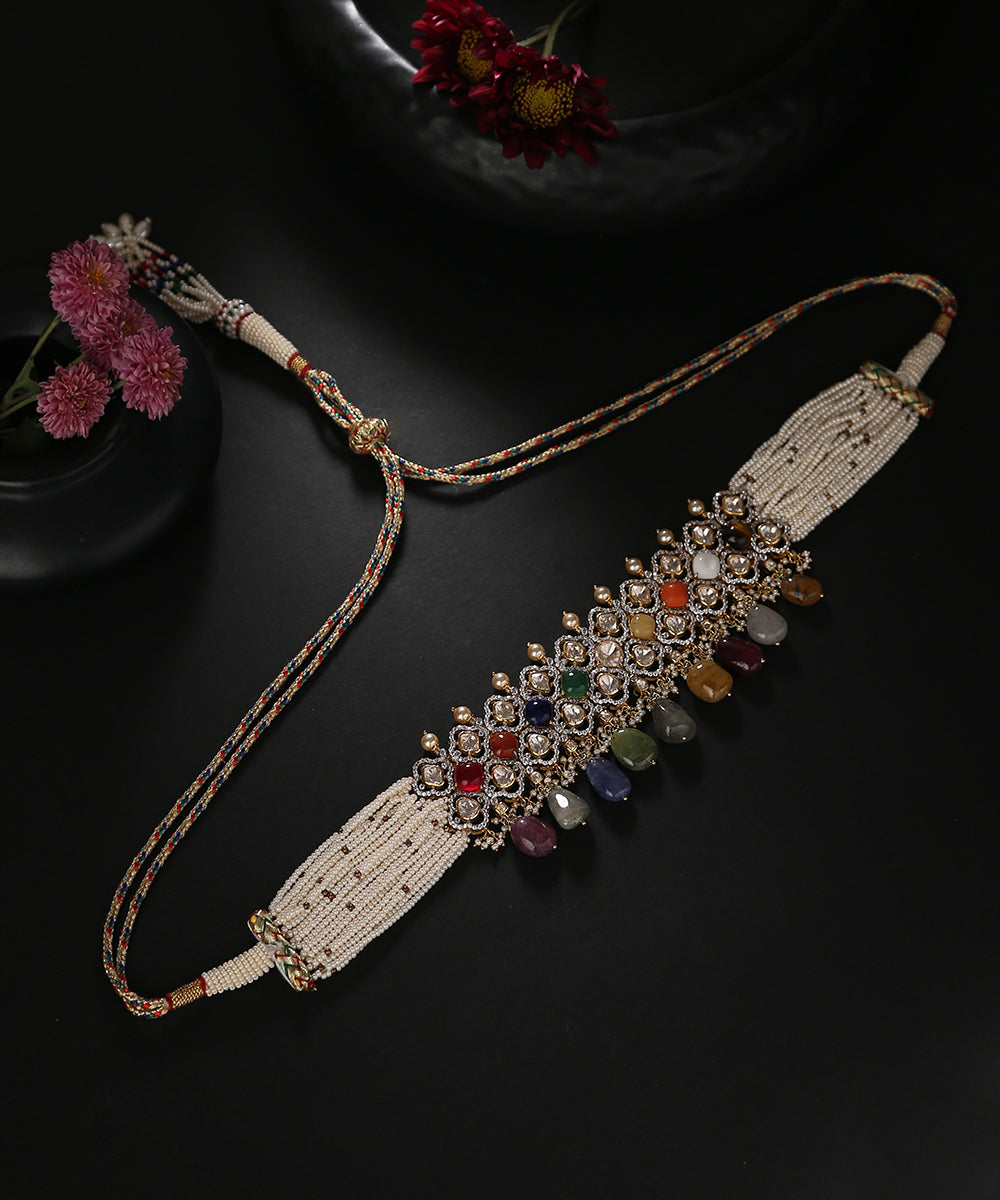 Anya_Navratan_Necklace_Handcrafted_In_Pure_Silver_With_Moissanite_Polki_WeaverStory_01