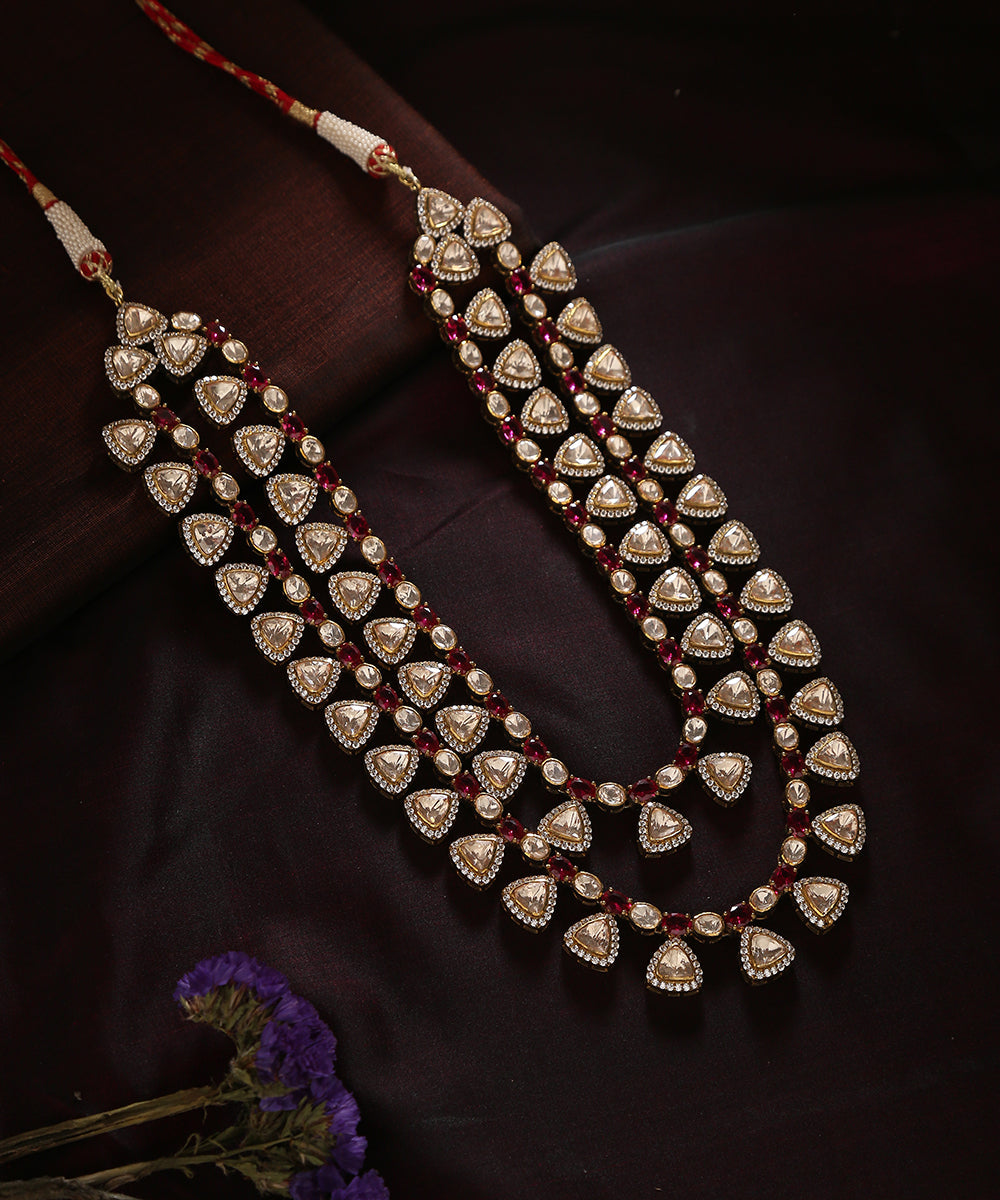 Tahira_Handcrafted_Pure_Silver_Necklace_With_Moissanite_Polki_And_Ruby_WeaverStory_01