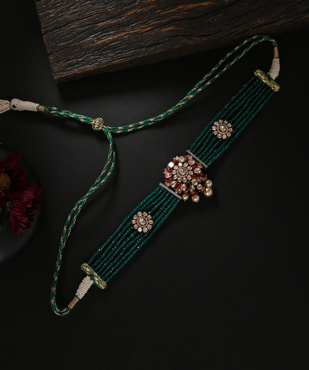 Brinda_Moissanite_Polki_Necklace_Handcrafted_In_Pure_Silver_With_Pearls_And_Emeralds_WeaverStory_01