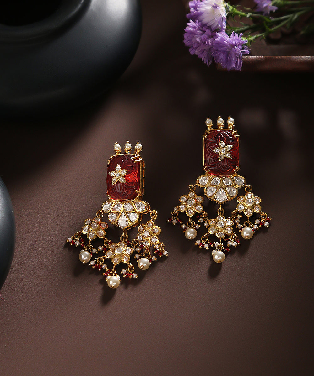 Aashi_Moissanite_Polki_Pure_Silver_Earrings_With_Ruby_And_Pearls_WeaverStory_01