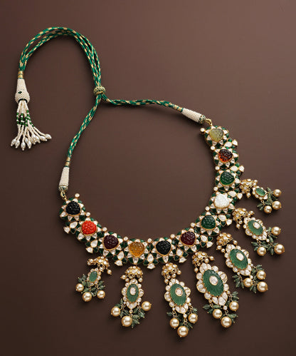 Miraya_Pure_Silver_Necklace_Set_Handcrafted_With_Moissanite_Polki_And_Emeralds_WeaverStory_03
