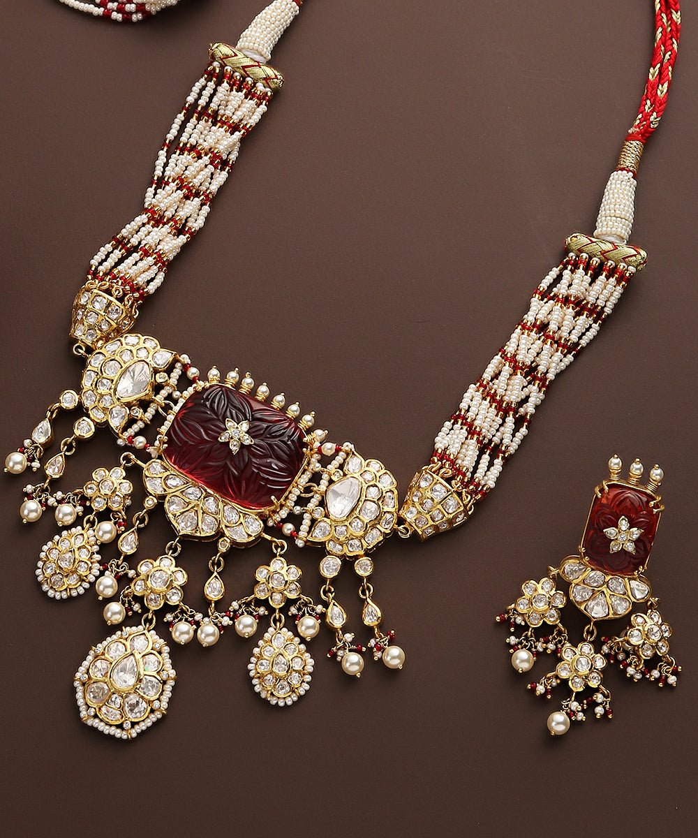 Aashi_Moissanite_Polki_Pure_Silver_Necklace_Set_With_Ruby_And_Pearls_WeaverStory_05