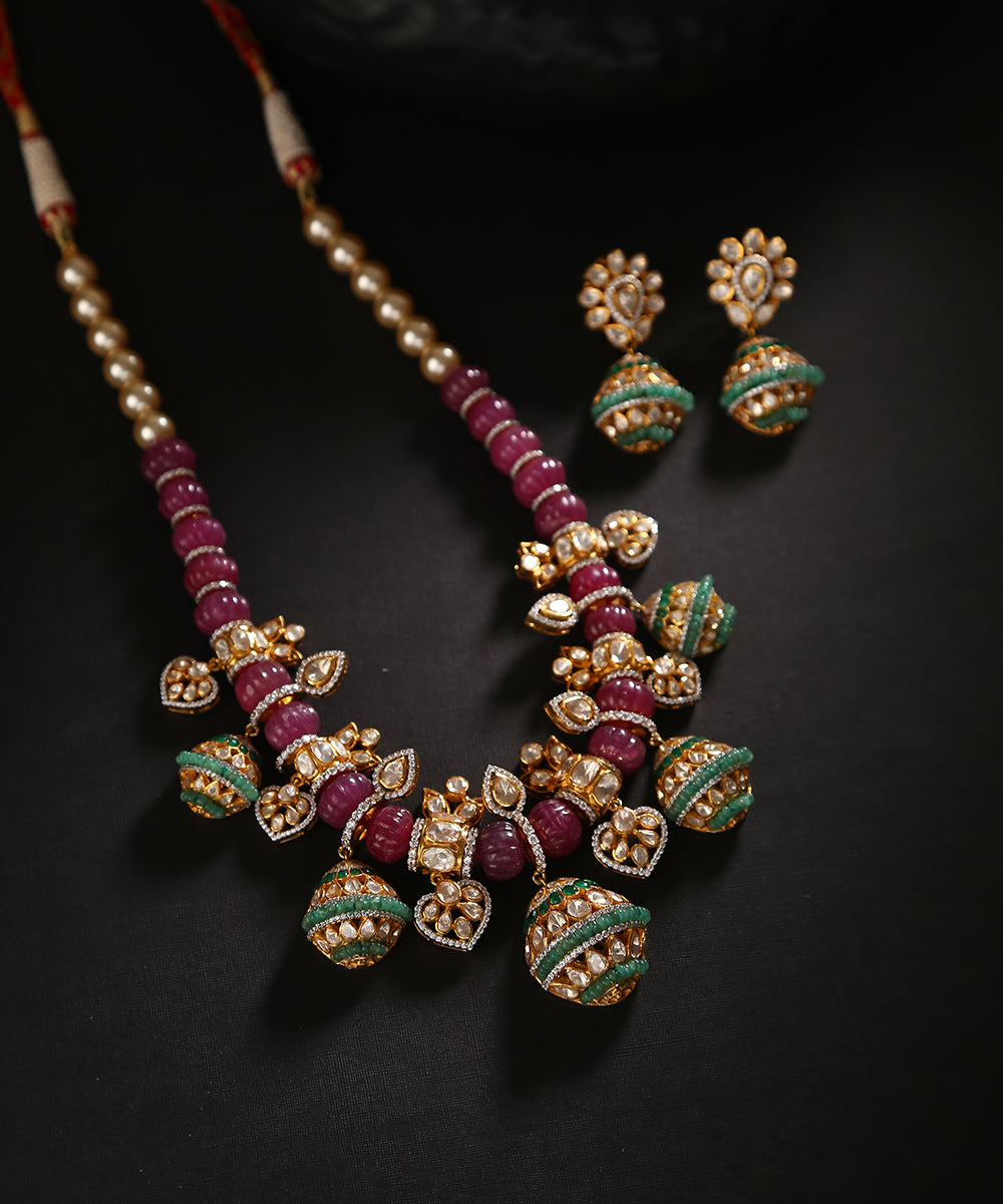 Ashna_Necklace_Set_With_Moissanite_Polki_And_Semi_Precious_Stones_Handcrafted_In_Pure_Silver_WeaverStory_01