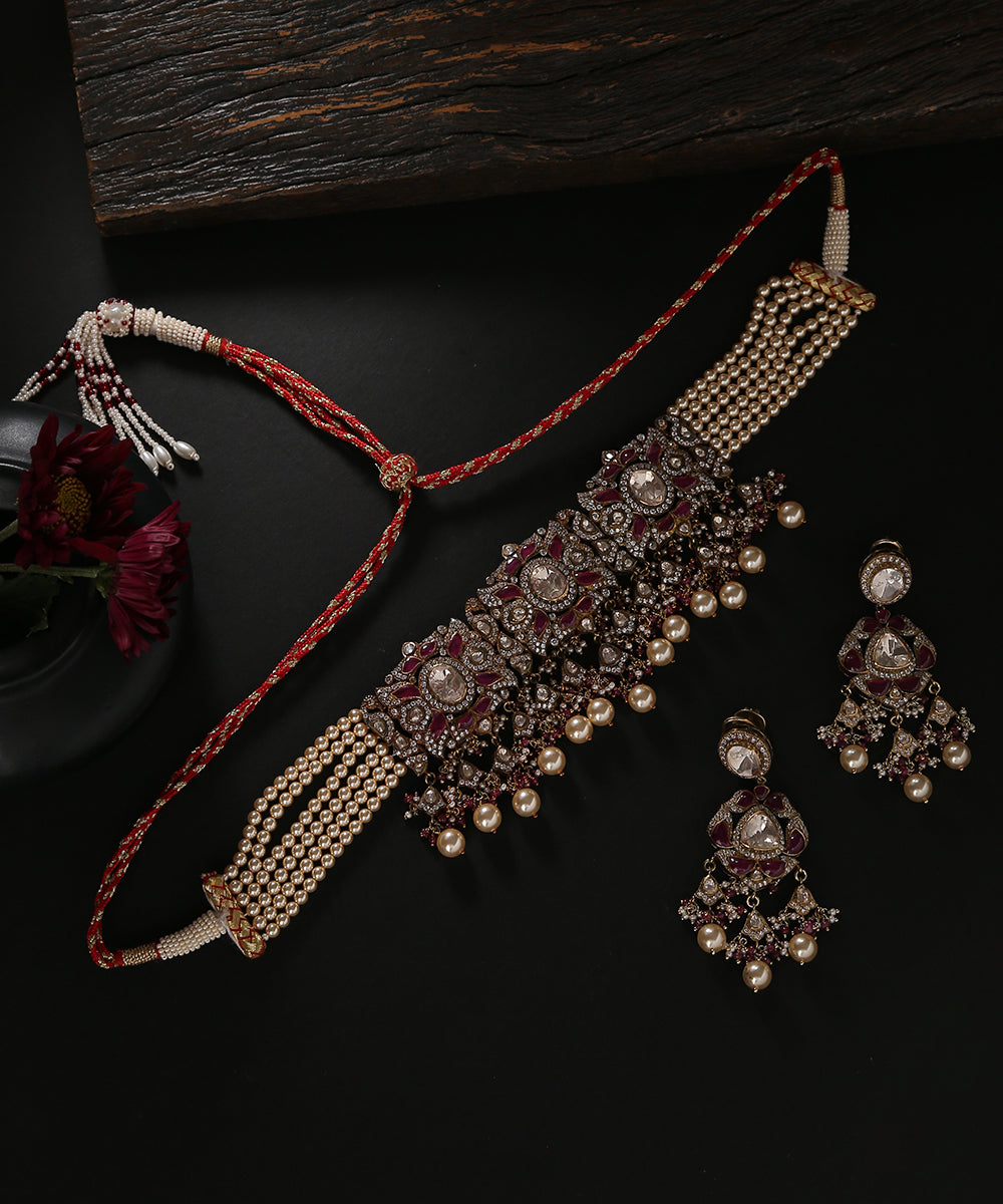 Arunima_Moissanite_Polki_Necklace_Set_Handcrafted_In_Pure_Silver_With_Ruby_And_Pearls_WeaverStory_01