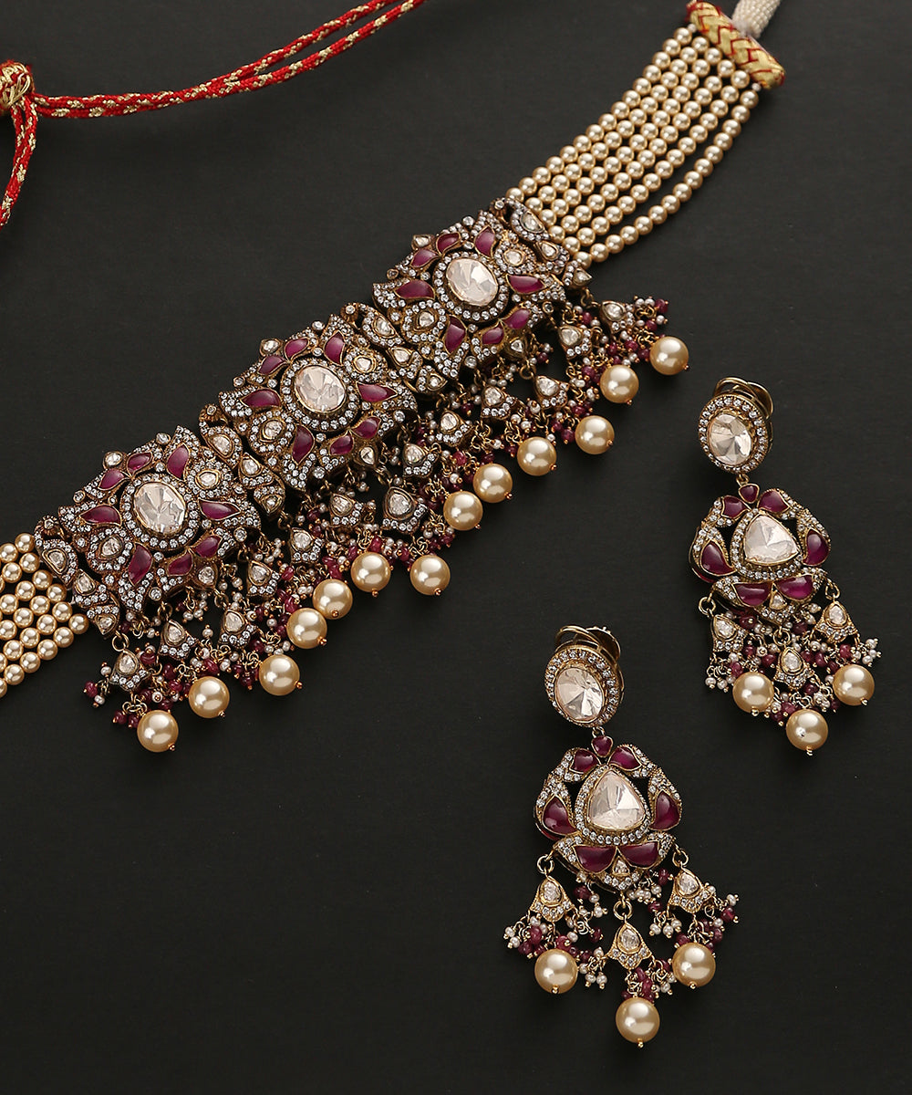 Arunima_Moissanite_Polki_Necklace_Set_Handcrafted_In_Pure_Silver_With_Ruby_And_Pearls_WeaverStory_05