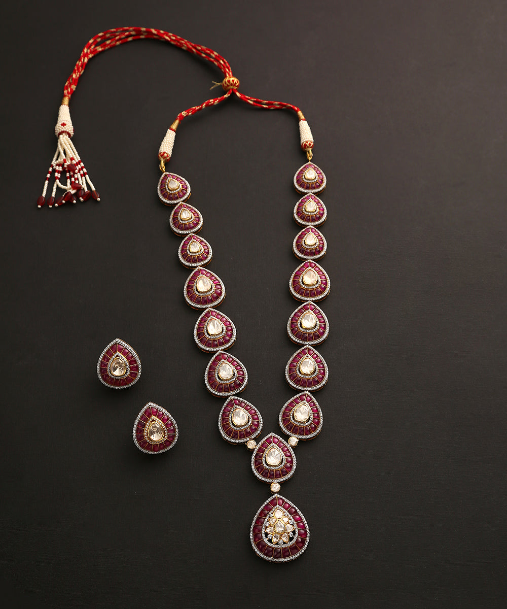 Fariha_Necklace_Set_With_Moissanite_Polki_And_Ruby_Handcrafted_In_Pure_Silver_WeaverStory_02
