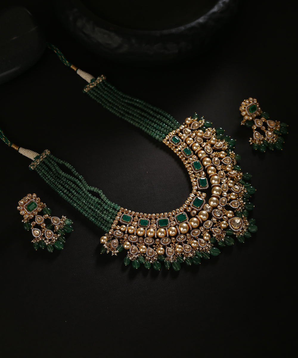 Maham_Handcrafted_Pure_Silver_Necklace_Set_With_Moissanite_Polki_And_Emeralds_WeaverStory_01