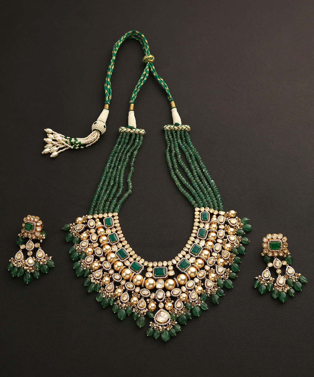 Maham_Handcrafted_Pure_Silver_Necklace_Set_With_Moissanite_Polki_And_Emeralds_WeaverStory_02
