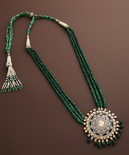 Humaida_Moissanite_Polki_Pure_Silver_Necklace_With_Emeralds_WeaverStory_02