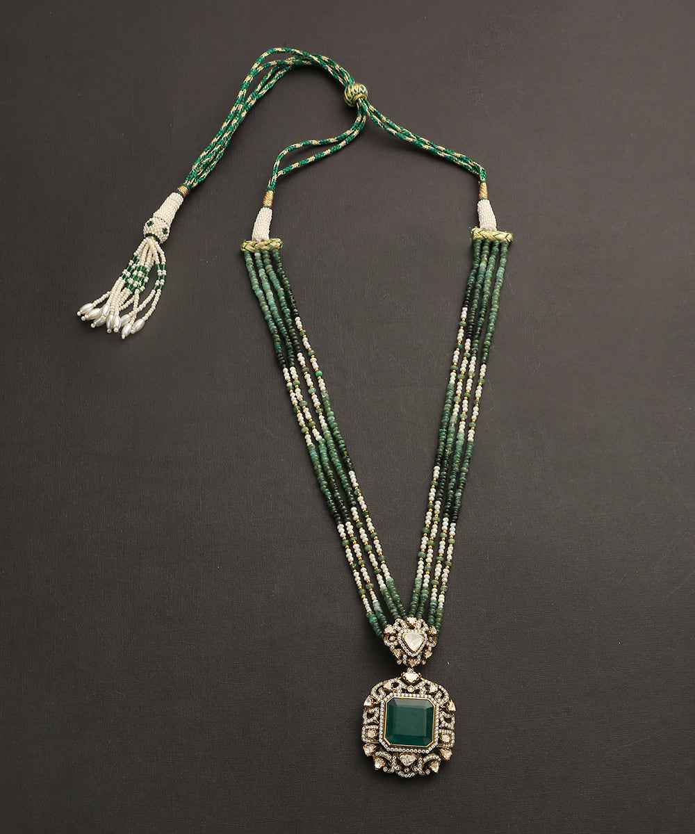 Agira_Handcrafted_Pure_Silver_Pendant_Necklace_With_Emeralds_And_Moissanite_Polki_WeaverStory_02