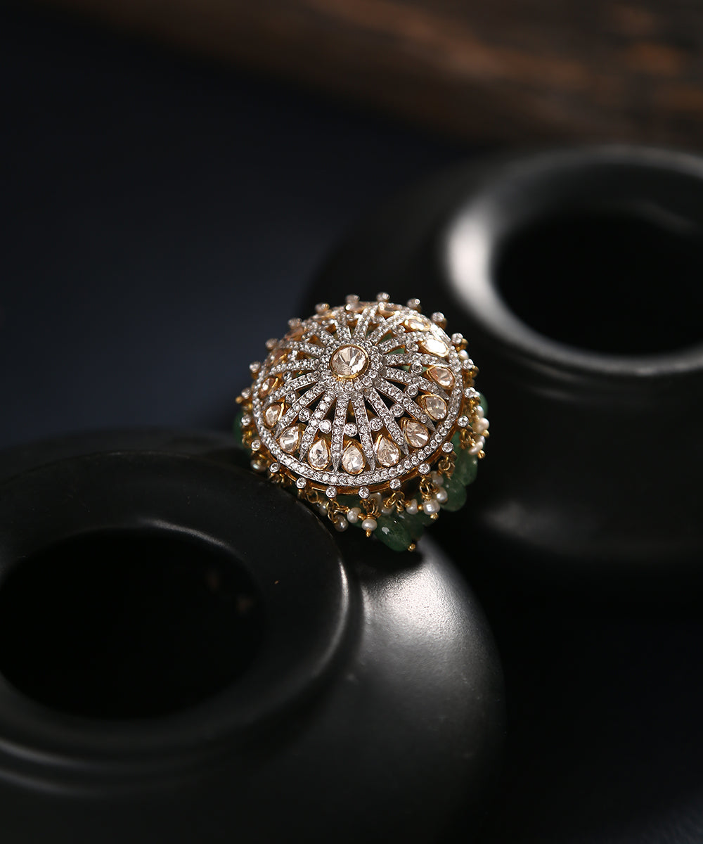 Handcrafted_Manorama_Ring_with_Moissanite_Polki_in_Pure_Silver_WeaverStory_01