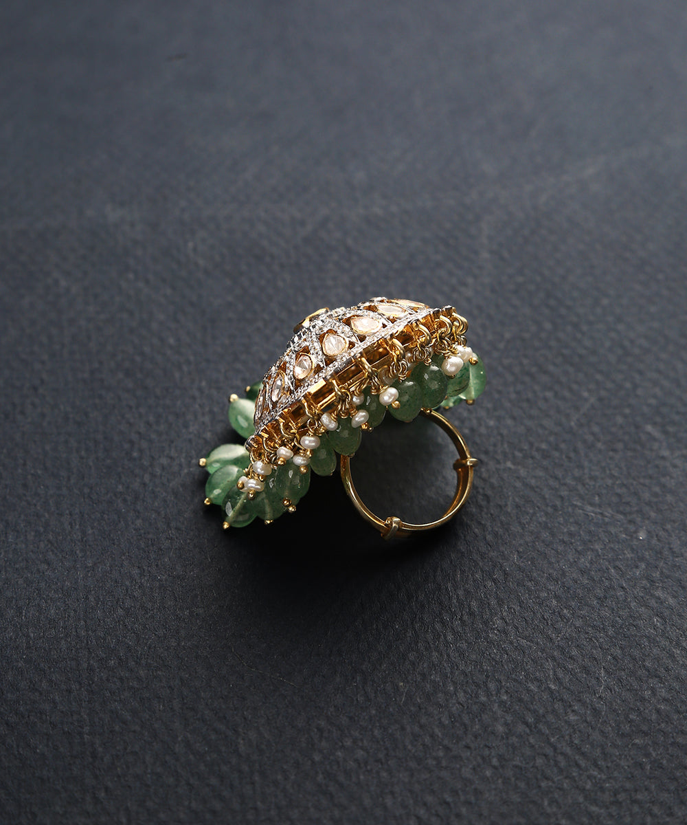 Handcrafted_Manorama_Ring_with_Moissanite_Polki_in_Pure_Silver_WeaverStory_03