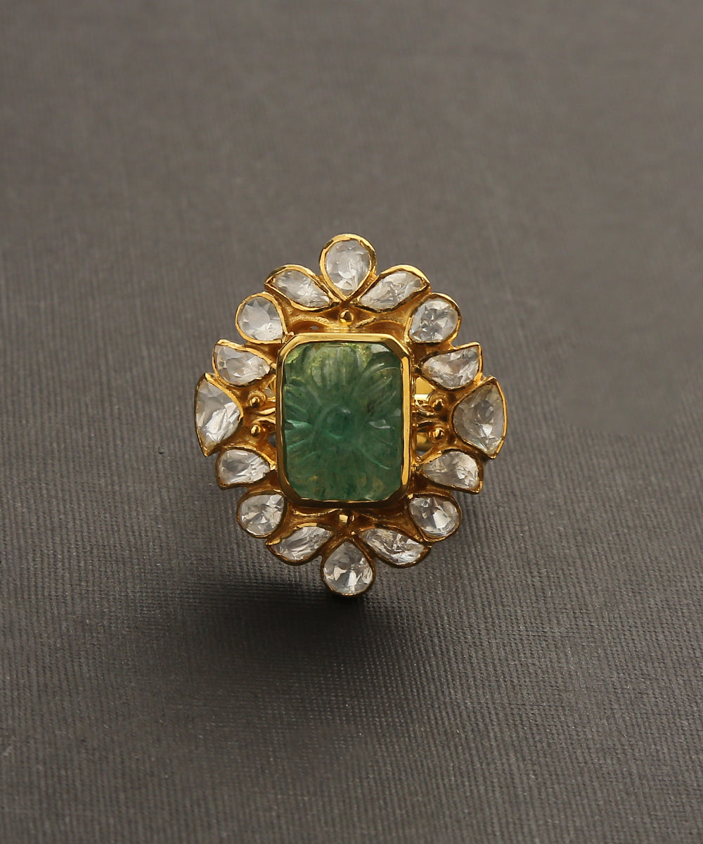 Diara_Handcrafted_Pure_Silver_Ring_With_Emeralds_And_Moissanite_Polki_WeaverStory_02