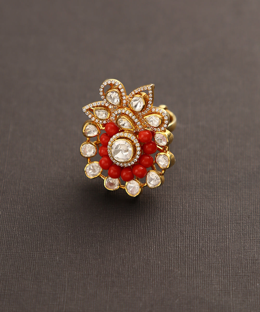 Handcrafted_Saanvi_Pure_Silver_Ring_With_Moissanite_Polki_And_Orange_Beads_WeaverStory_02