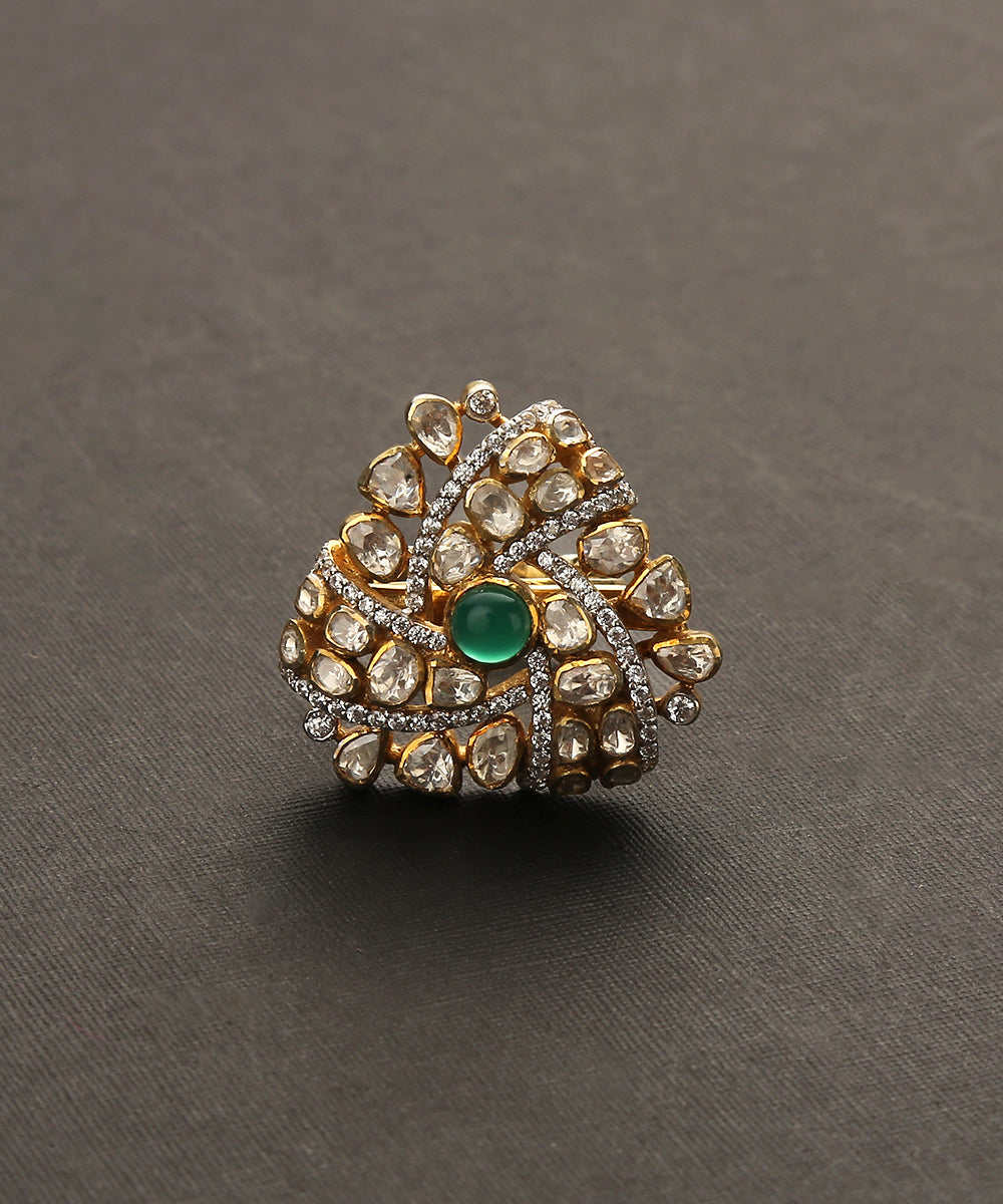 Ajara_Handcrafted_Pure_Silver_Ring_With_Emeralds_And_Moissanite_Polki_WeaverStory_02