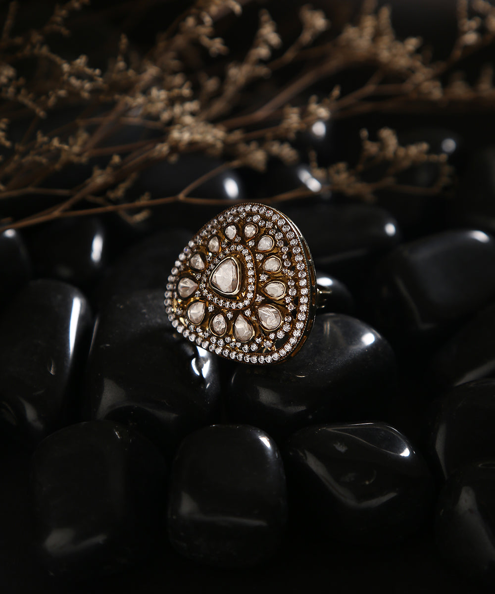Sarika_Handcrafted_Pure_Silver_Ring_With_Moissanite_Polki_And_Swarovski_WeaverStory_01