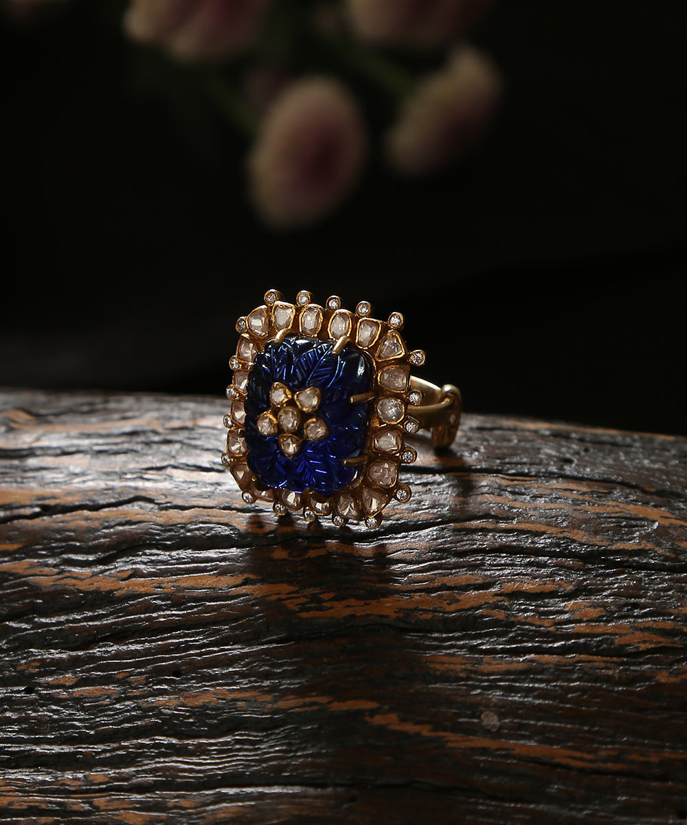 Imani_Handcrafted_Pure_Silver_Ring_With_Sapphire_And_Moissanite_Polki_WeaverStory_01