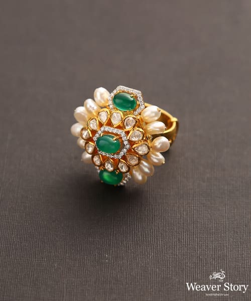 Imara_Handcrafted_Pure_Silver_Ring_With_Moissanite_Polki_WeaverStory_02