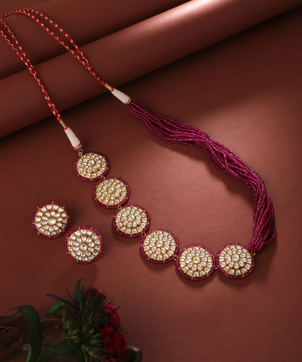 Tulsi_Polki_Necklace_Set_with_Pure_Silver_WeaverStory_01