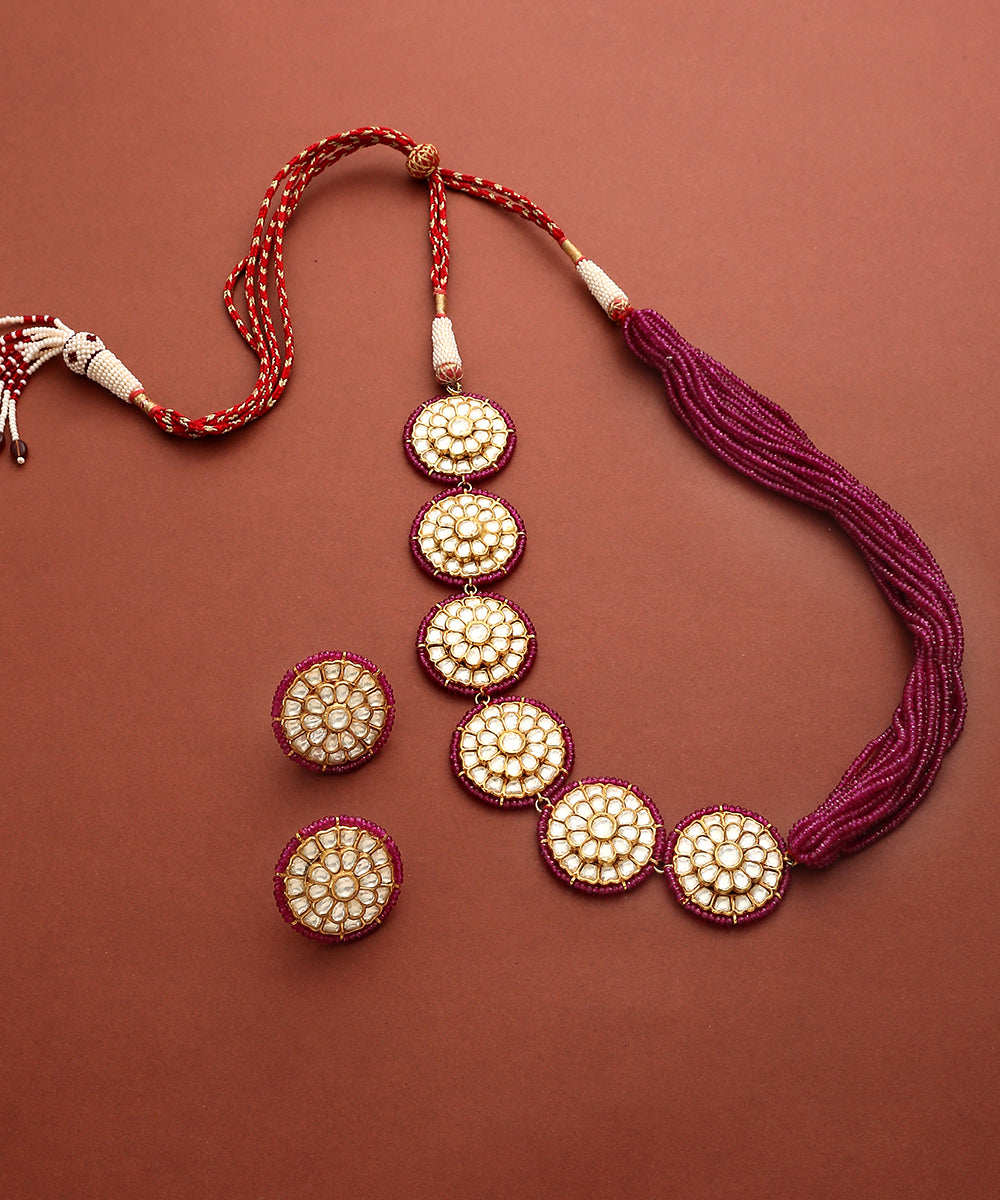 Tulsi_Polki_Necklace_Set_with_Pure_Silver_WeaverStory_02