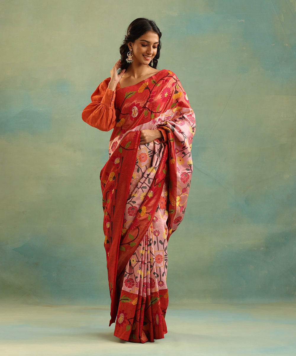 Red_And_Pink_Handloom_Pure_Kota_Silk_Saree_With_Floral_Jaal_WeaverStory_02