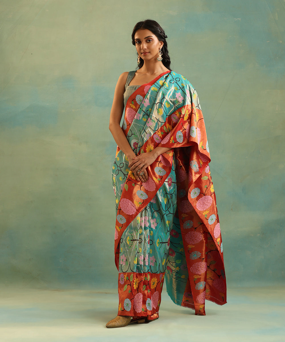 Handloom_Blue_And_Red_Pure_Kota_Silk_Saree_With_Floral_Jaal_WeaverStory_02