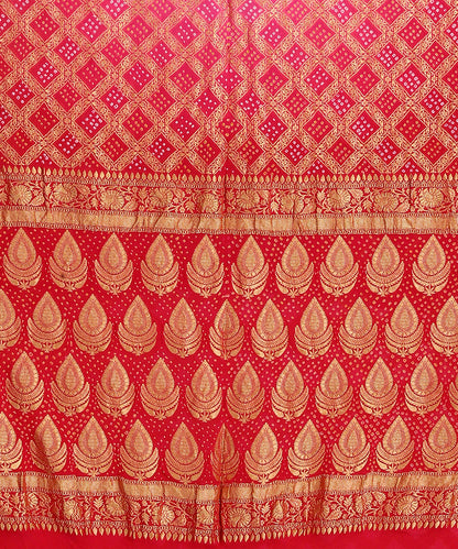 Red_And_Pink_Handloom_Pure_Georgette_Bandhani_Saree_With_Zari_WeaverStory_02