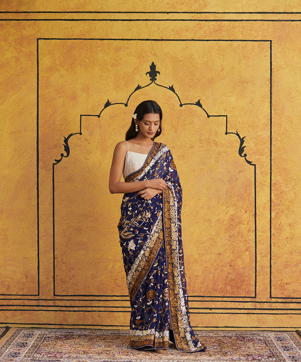 Blue_Hand_Embroidered_Georgette_Parsi_Gara_Saree_With_Flowers_And_Leaves_All_Over_WeaverStory_01