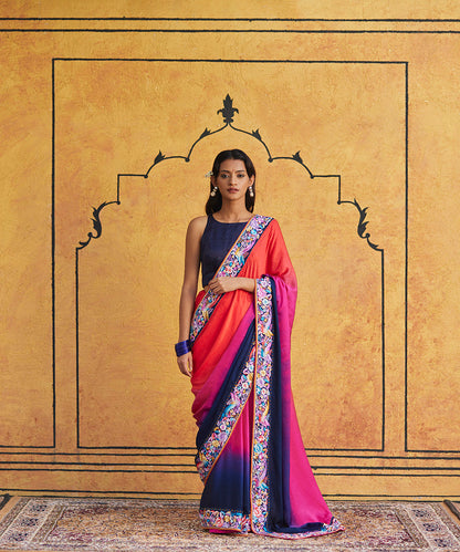 Pink_Ombre_Dyed_Hand_Embroidered_Crepe_Jacquard_Parsi_Gara_Saree_With_Multicolored_Border_WeaverStory_01