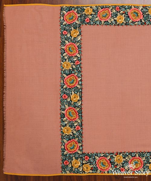 Rust_Peach_Handloom_Parsi_Gara_Pashmina_Stole_With_Floral_Motifs_Border_WeaverStory_02