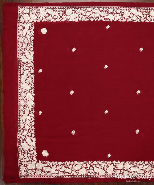 Maroon_Parsi_Gara_Pashmina_Shawl_With_All_Over_Embroidered_Booties_WeaverStory_02