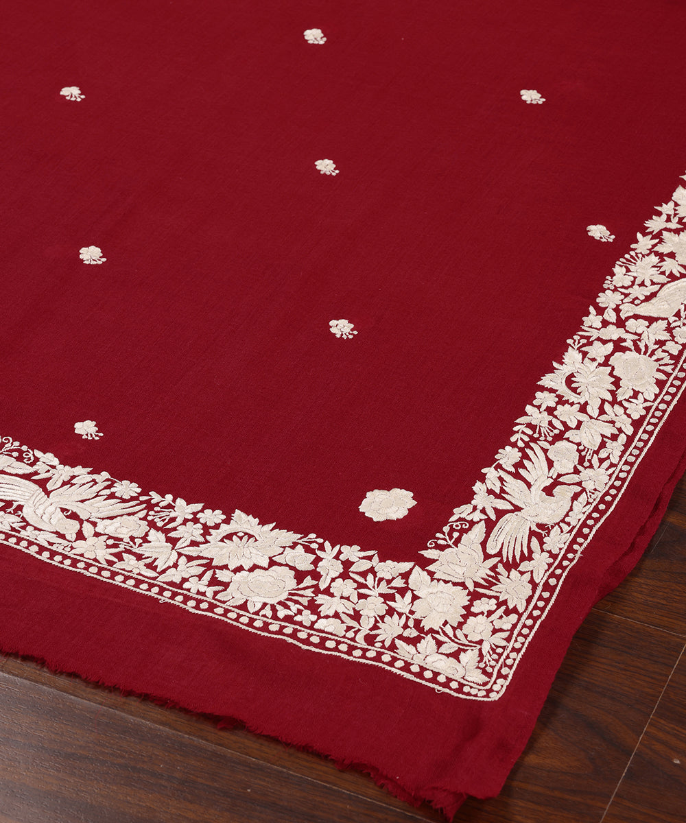 Maroon_Parsi_Gara_Pashmina_Shawl_With_All_Over_Embroidered_Booties_WeaverStory_03