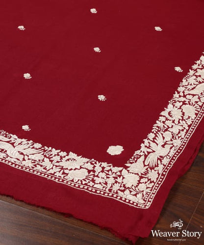 Maroon_Parsi_Gara_Pashmina_Shawl_With_All_Over_Embroidered_Booties_WeaverStory_03