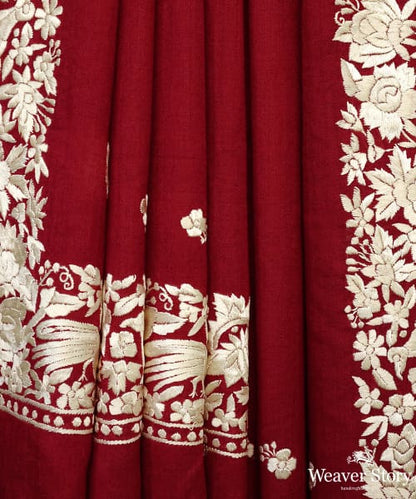 Maroon_Parsi_Gara_Pashmina_Shawl_With_All_Over_Embroidered_Booties_WeaverStory_05