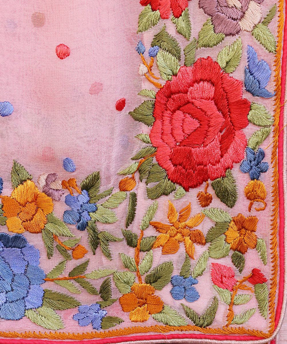 Pink_Handloom_Georgette_Parsi_Gara_Dupatta_With_Embroidered_Multicoloured_Rose_Border_WeaverStory_05