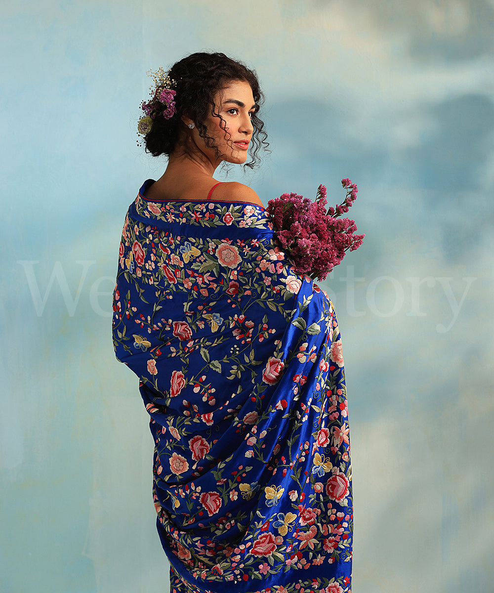 Blue_Handloom_Satin_Silk_Parsi_Gara_Saree_With_Multicolour_Floral_Jaal_WeaverStory_01
