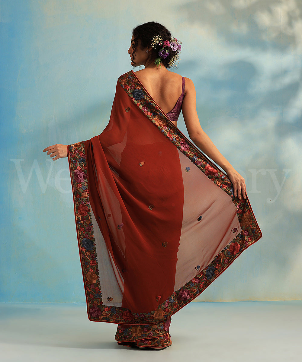 Brown_Handloom_Georgette_Parsi_Gara_Saree_With_All_Over_Booties_And_Rose_Border_WeaverStory_03