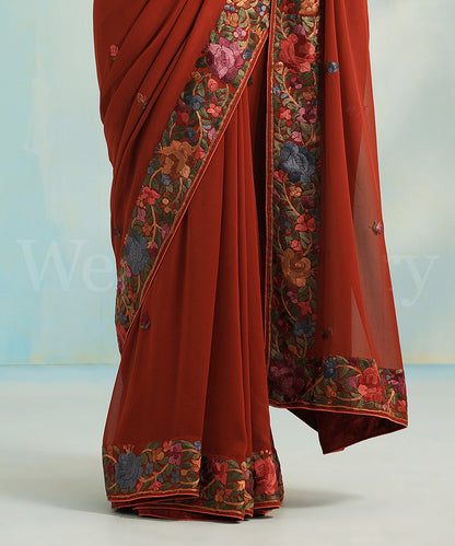 Brown_Handloom_Georgette_Parsi_Gara_Saree_With_All_Over_Booties_And_Rose_Border_WeaverStory_04