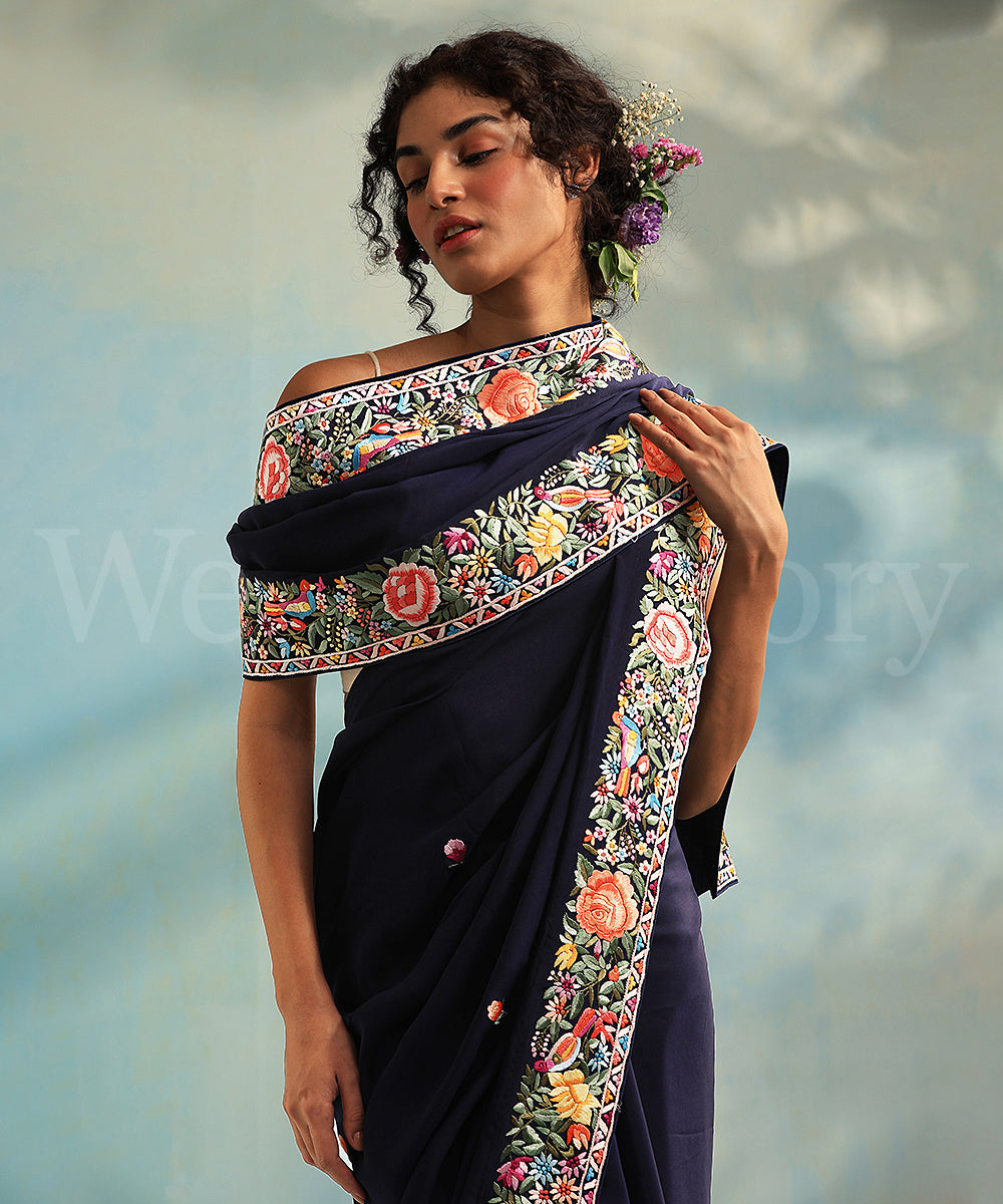 Dark_Blue_Handloom_Crepe_Parsi_Gara_Saree_With_All_Over_Booties_And_Floral_Border_WeaverStory_01