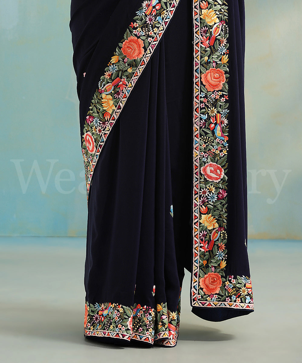 Dark_Blue_Handloom_Crepe_Parsi_Gara_Saree_With_All_Over_Booties_And_Floral_Border_WeaverStory_04