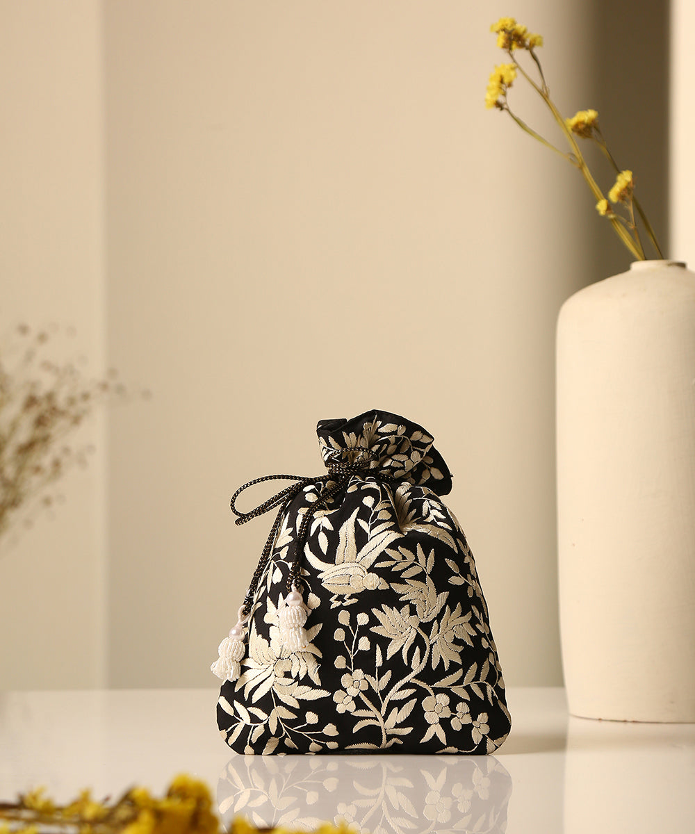 Black_Crepe_Single_Side_Embroidered_Parsi_Gara_Potli_With_Birds_Pattern_WeaverStory_01