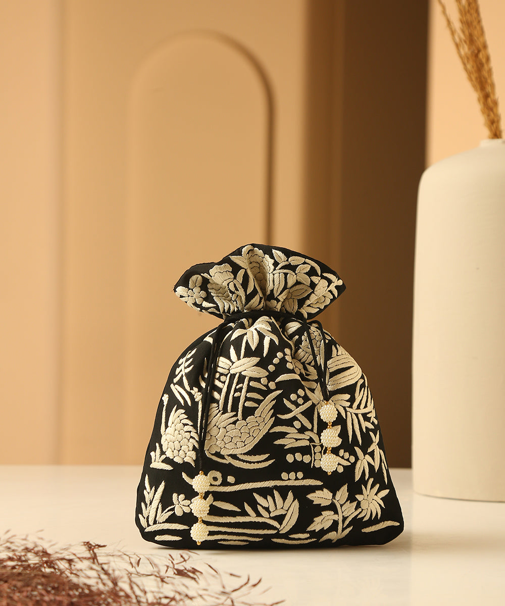 Crepe_Black_Single_Side_Hand_Embroidered_Parsi_Gara_Potli_With_Birds_Motifs_WeaverStory_01