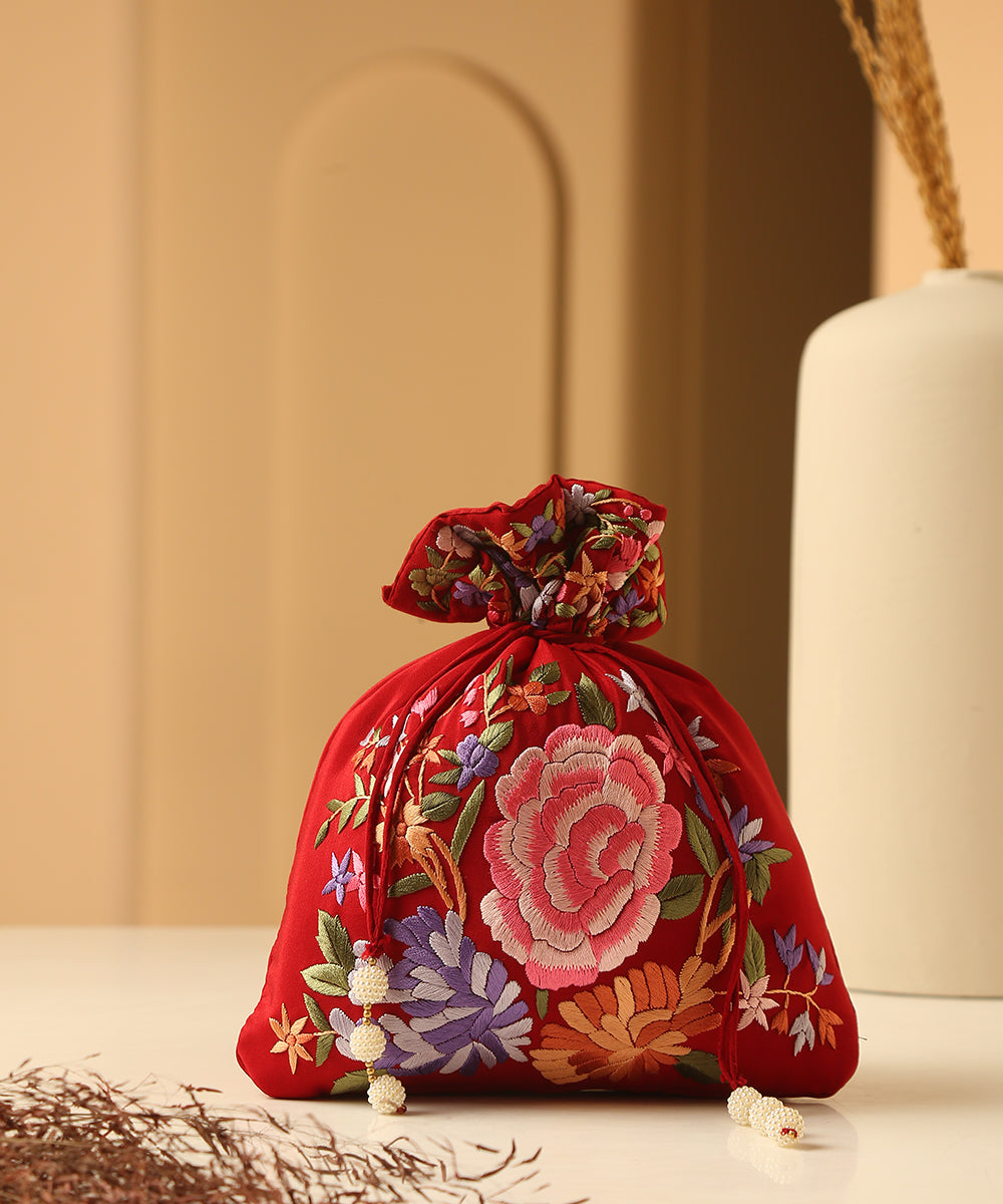 Red_Crepe_Single_Side_Hand_Embroidered_Parsi_Gara_Potli_With_Flower_Motifs_WeaverStory_01